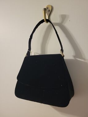 Black Velvet Mini Top-Handle Bag with Gold Accents